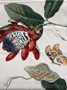 Vintage Fabric 55”x56” Nakai Romanex de Boussac Bernard Botanical 1985 France
